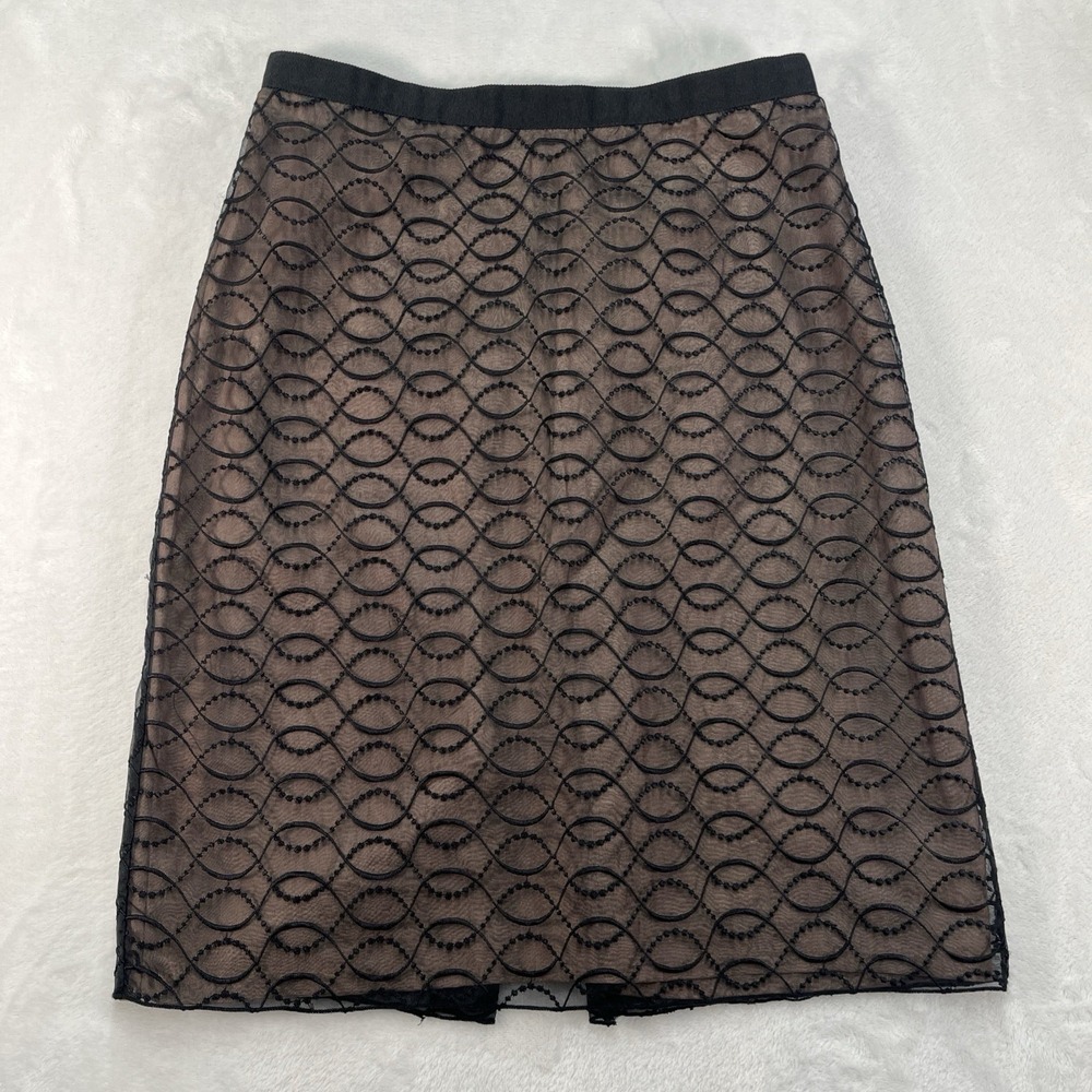 Kenar Silk Pencil Skirt Womens 2 Sheer Overlay Professional Career Sophisticated